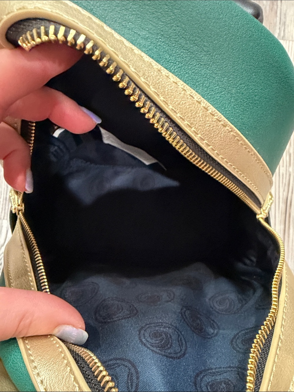 NWT Loungefly Marvel Loki Helmet Mini Backpack in Metallic Gold, Green & Black - Picture 8 of 11